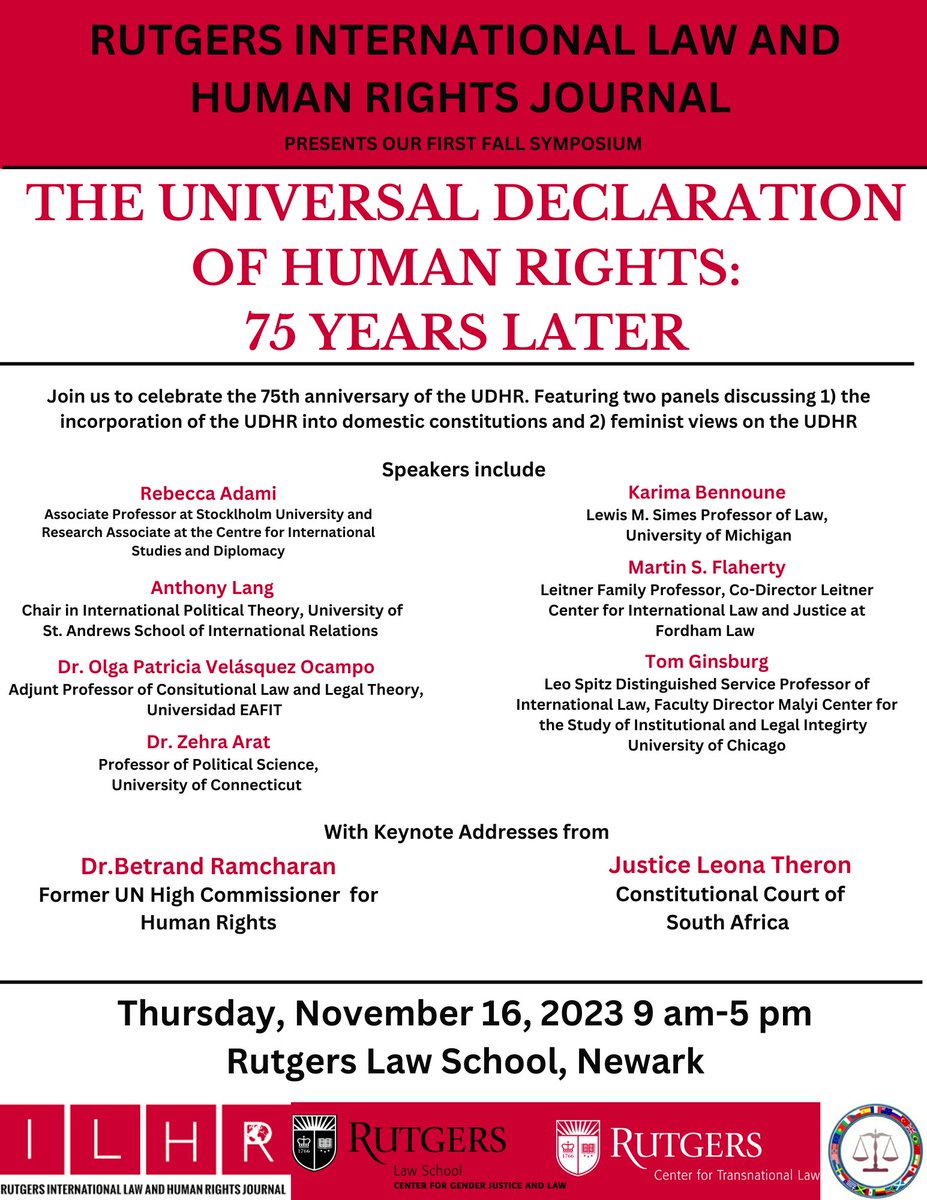 RutgersCGJL's tweet photo. SAVE THE DATE: International Law and Human Rights Journal Symposium 11/16/2023 https://t.co/ituKUdbWXU