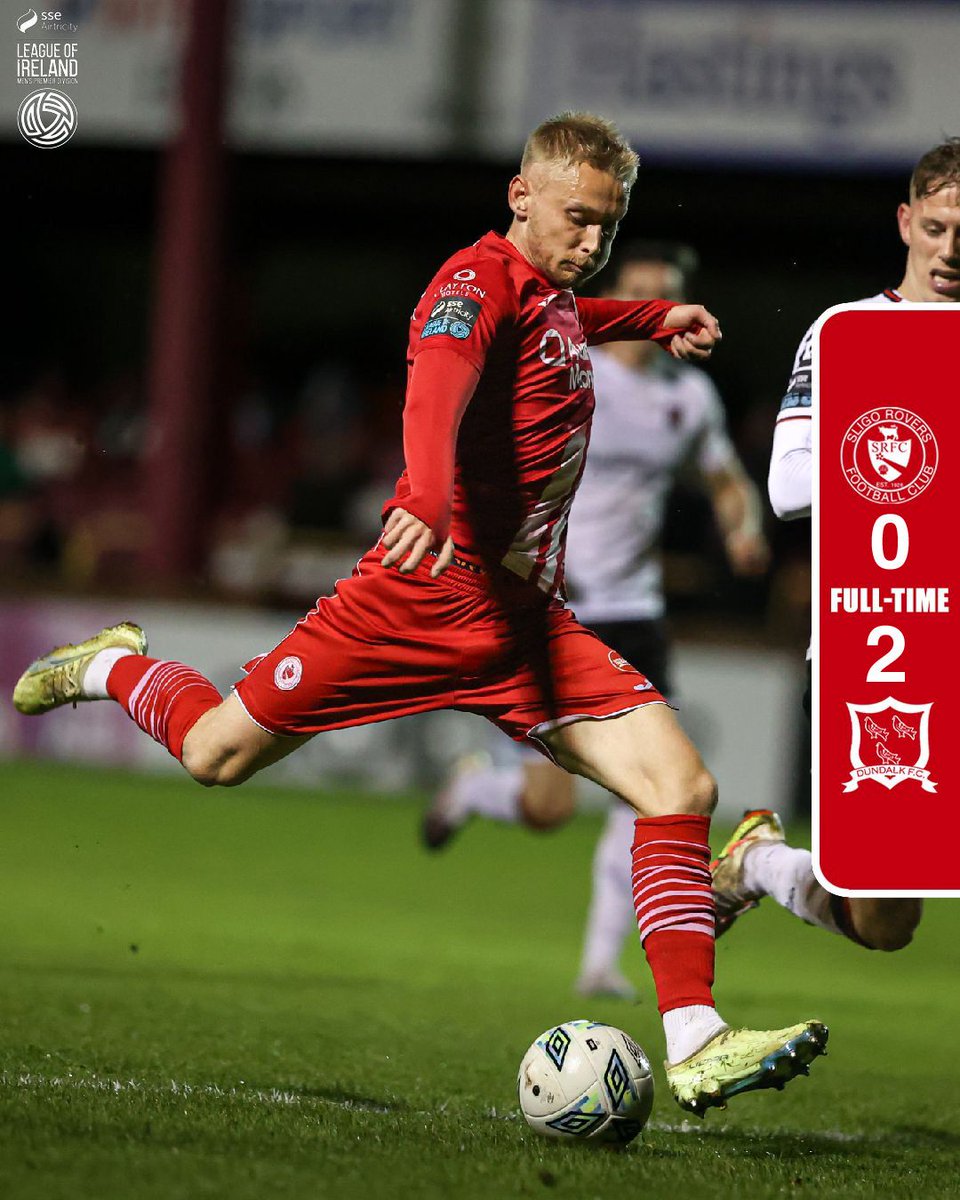 sligorovers's tweet image. Full-time: Sligo Rovers 0-2 Dundalk

Horgan and Durrant goals give the visitors the win

Our final home game of the season is Saturday 28 October against Drogheda United at the earlier time of 6pm