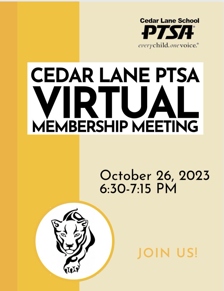 Cedar Lane Families!  CL PTSA VIRTUAL General Membership Mting- 10/26 6:30-7:15.  Join us!  We will be approving the yearly Audit &amp; Budget- for advance copies or virtual meeting link email Ms Min at jmmin1@fcps.edu

Not a member YET?  Go to: docs.google.com/forms/d/e/1FAI…