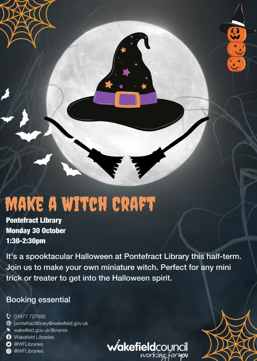 halfpennylane's tweet image. They&apos;re creepy and they&apos;re kooky
Mysterious and spooky
They&apos;re all together ooky 
Pontefract Library 
Join in the half-term fun at Pontefract library with our spooktacular witch making craft and Disney&apos;s Elemental in the Cinema at the cinema.
#Pontefract #Community #BeHalfpenny