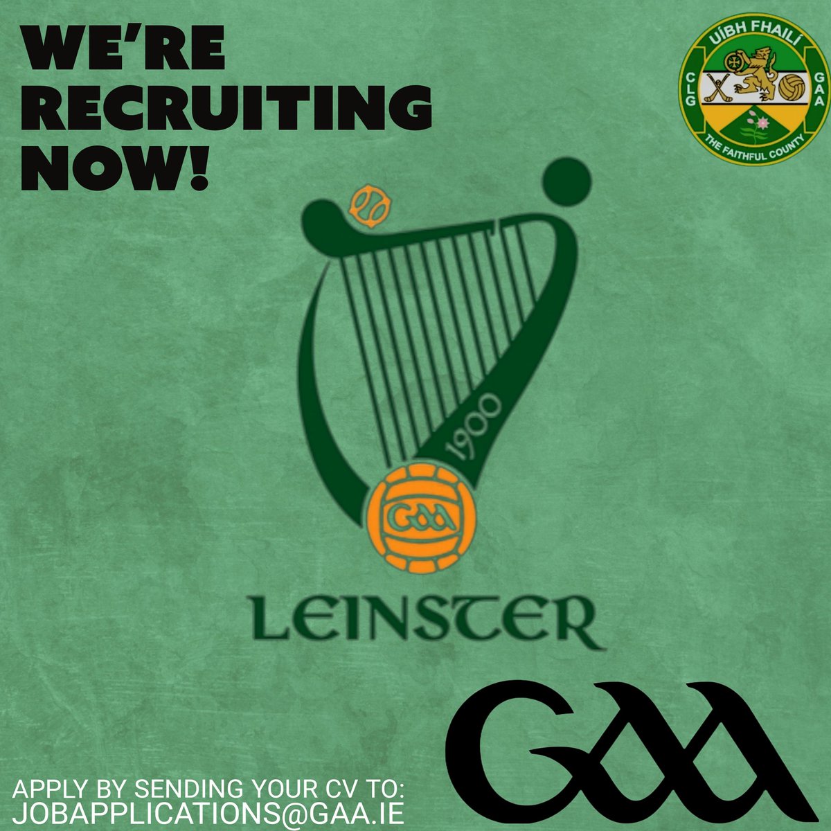 𝙂𝘼𝘼 𝙋𝙖𝙧𝙩𝙞𝙘𝙞𝙥𝙖𝙩𝙞𝙤𝙣 𝙊𝙛𝙛𝙞𝙘𝙚𝙧𝙨, 𝙇𝙚𝙞𝙣𝙨𝙩𝙚𝙧 𝙂𝘼𝘼

<a href="/gaaleinster/">Leinster GAA</a> are currently recruiting for:

GAA Participation Officers in :

• Offaly
• Carlow
• Kilkenny
• Laois
• Westmeath
• Wexford 

Check out the Full details here and apply today👇