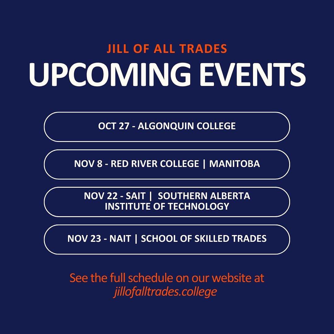 We are so excited for the Jill of all Trades event on October 27th at @AlgonquinPEM - a hands-on workshop where female mentors, faculty & students engage in trade workshops. 

#skilledtrades #womenintrades 

jillofalltrades.college/pathways/event…