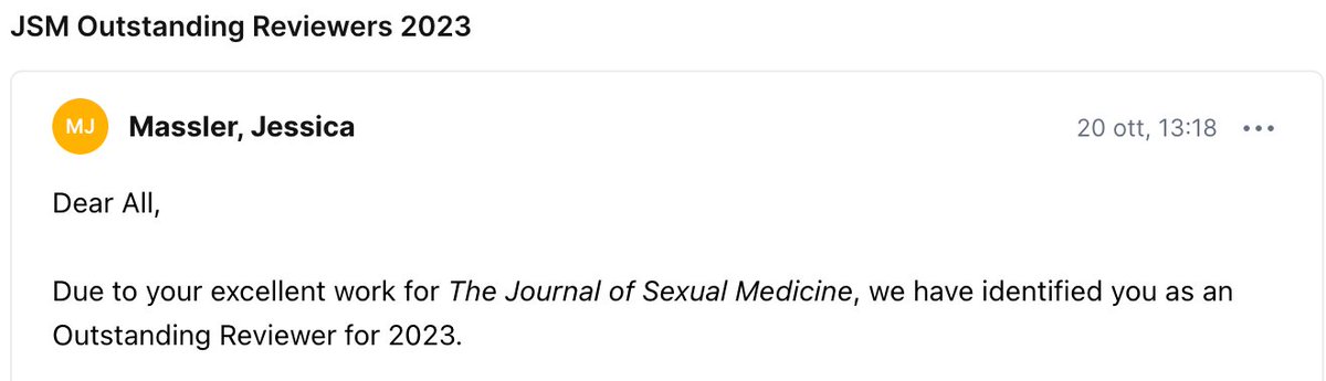 It is a pleasure to be reconfirmed for the third consecutive year among the #topreviewers of @jsexmed, one of the most prestigious journals in the field of #sexualmedicine. Good research comes through good peer-reviews.