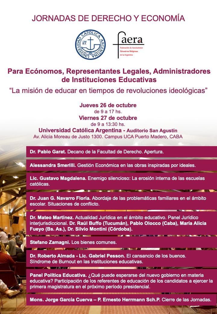 ÚLTIMOS DÍAS DE INSCRIPCIÓN
"La misión de educar en tiempos de revoluciones ideológicas"
Formación para representantes legales y administradores de colegios católicos y de orientación católica que dictan la UCA Derecho y FAERA.
+ info. uca.edu.ar/es/cursos-de-e…