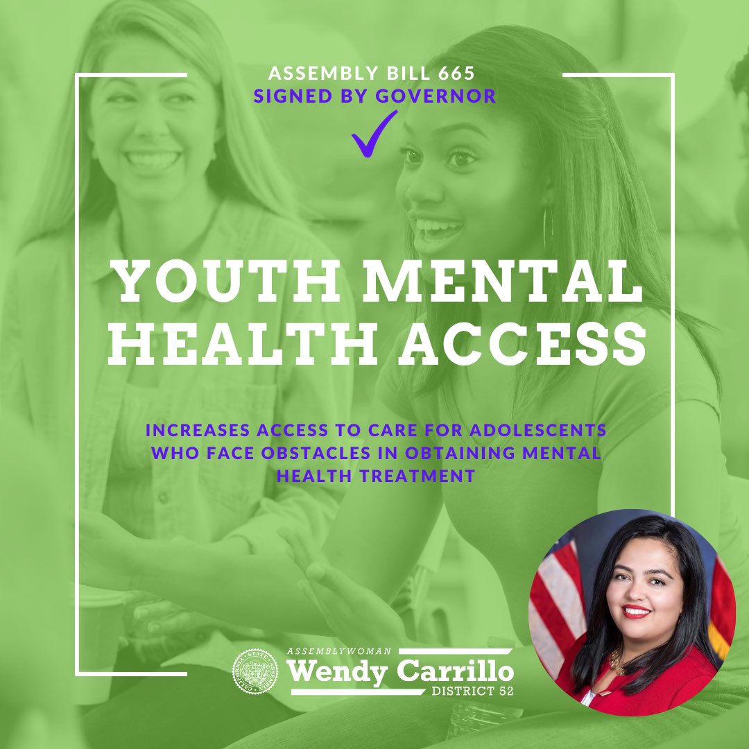 ￼🚨SIGNED INTO LAW￼🚨TY @CAgovernor Newsom for signing AB665📜￼, increasing access to care for youth who face obstacles in obtaining mental health treatment. TY to our partners @CaAllianceKIDS, @KidsPartnership, @NHeLP_org, @NCYLnews, @Latinas4RJ & to all supporters!