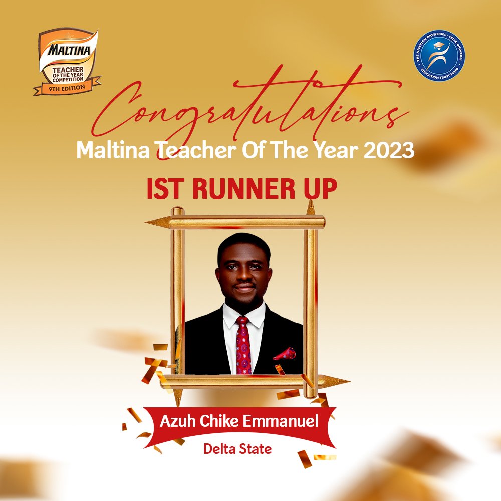 Our First Runner-up Unveiled
AZUH CHIKE EMMANUEL
 #CHAMPIONS #MTOTY #MTOTY2023