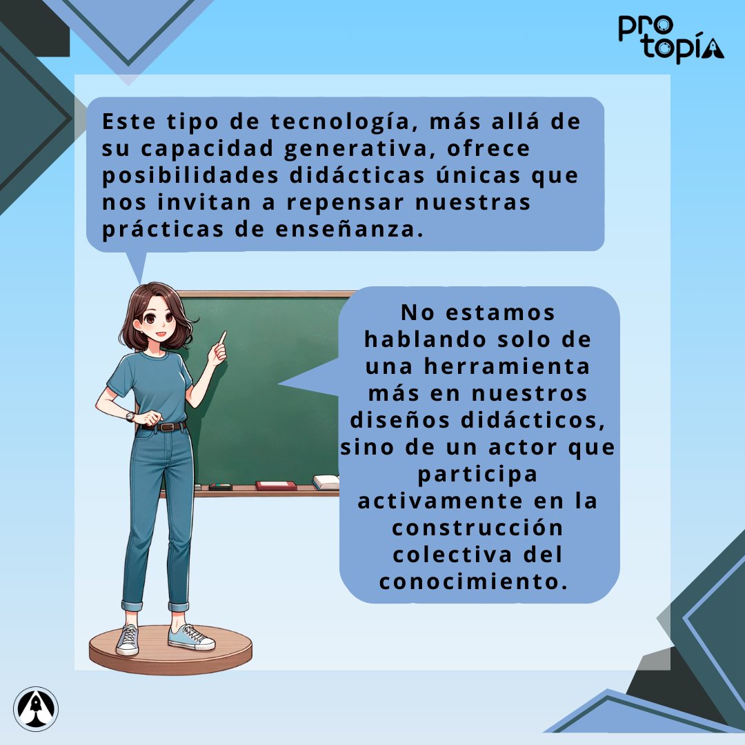 Protopia23's tweet photo. 🤖🎨 ¿Qué es la Inteligencia Artificial Generativa? 🌐✨

 Una rama de la IA que crea contenido nuevo en texto, imágenes, música, ¡y más! 💡
Desafía nuestras prácticas educativas y abre oportunidades emocionantes. 

¿Listos para integrarla en la enseñanza? 📚🚀 

#IA #Aprendizaje https://t.co/Zxatek64Wh