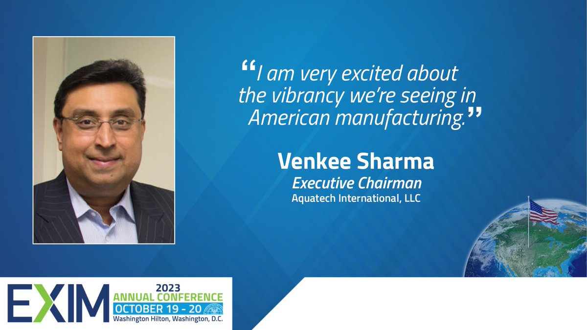 EximBankUS's tweet image. As the first transaction authorized under EXIM's #MMIA initiative, @AquatechIntl Exec Venkee Sharma underscores the importance of stronger supply chains &amp;amp; advanced manufacturing &amp;amp; exclaims that "as a small business, Aquatech would never be able to export without EXIM's support."