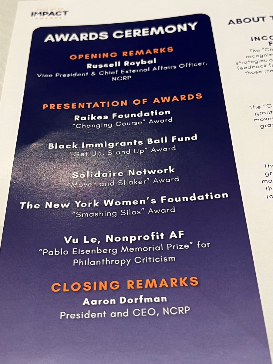 kresgefdn's tweet image. Congratulations to all the winners of the 2023 @NCRP Impact Awards presented at this week&apos;s @CHANGEPhil #2023UnitySummit: @RaikesFdn, Black Immigrants Bail Fund (@HaitianBridge &amp;amp; @africanbureau1), @solidairetweets, @NYWomensFdn, @NonprofitAF bit.ly/46DZ5eC