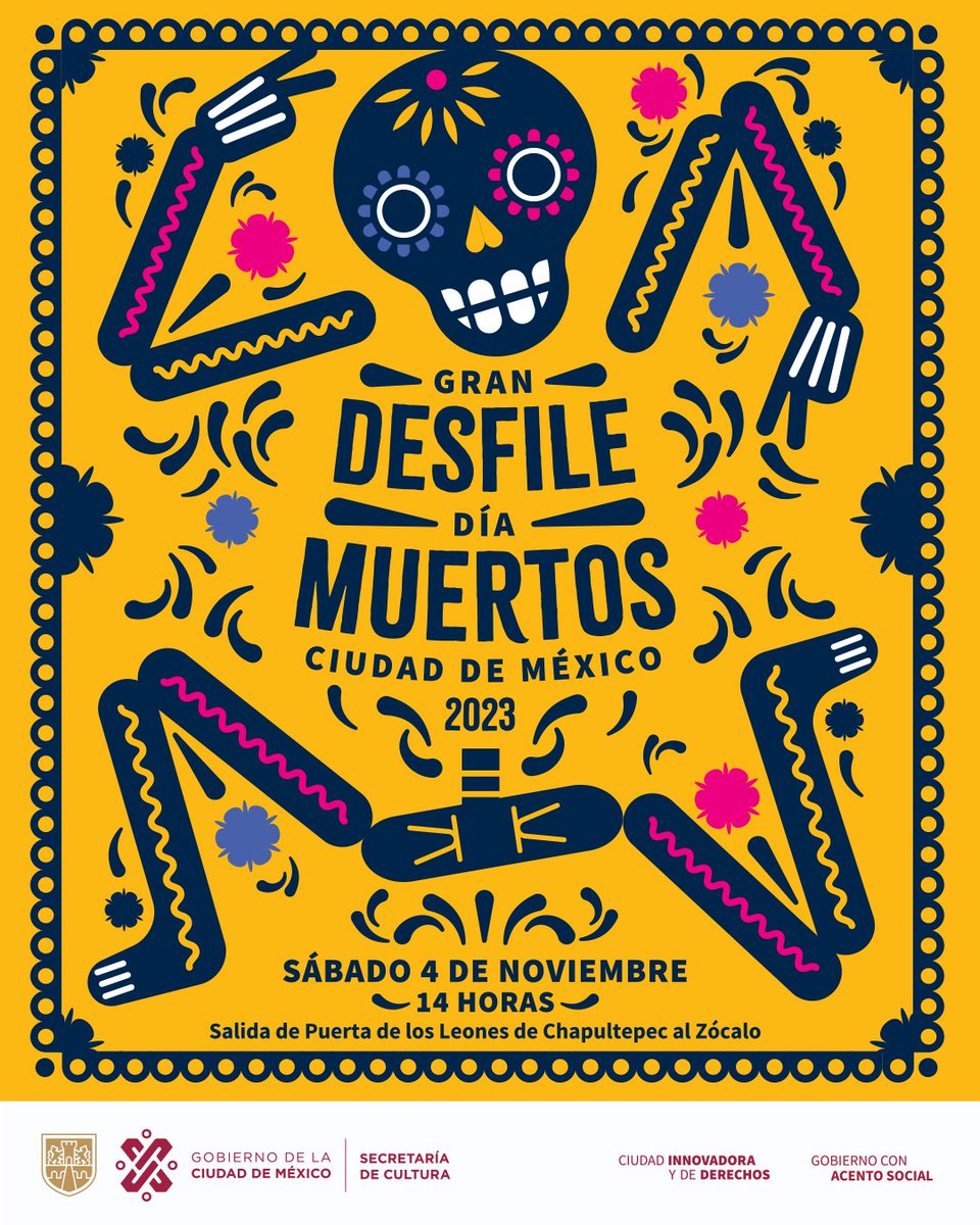 GobCDMX's tweet photo. Chumbala, cachumbala, cachumbala en el Gran Desfile del Día de Muertos de la Ciudad de México 2023 🕯️💀

Fiesta y tradición en cada paso con carros alegóricos 🥳 , danza💃,  canto 🪅 y mucho más por producciones creativas que contarán con la participación de colectivos culturales y agrupaciones comunitarias. 🧡

🗓️ 4 de noviembre 14 horas
📍Inicio desde la Puerta de los Leones de Chapultepec hasta el Zócalo capitalino