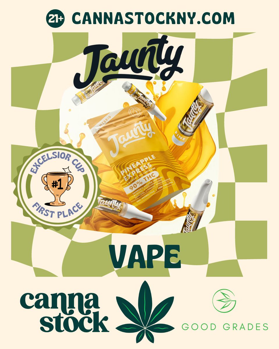 🍍🏆 The sweet taste of victory! Jaunty's Pineapple Express takes 1st place in the vape category at @cannastockny's Excelsior Cup. Thank you to all our dedicated fans & the fantastic team behind this success!🌿💨 🗽 100% #NewYork since day one💯