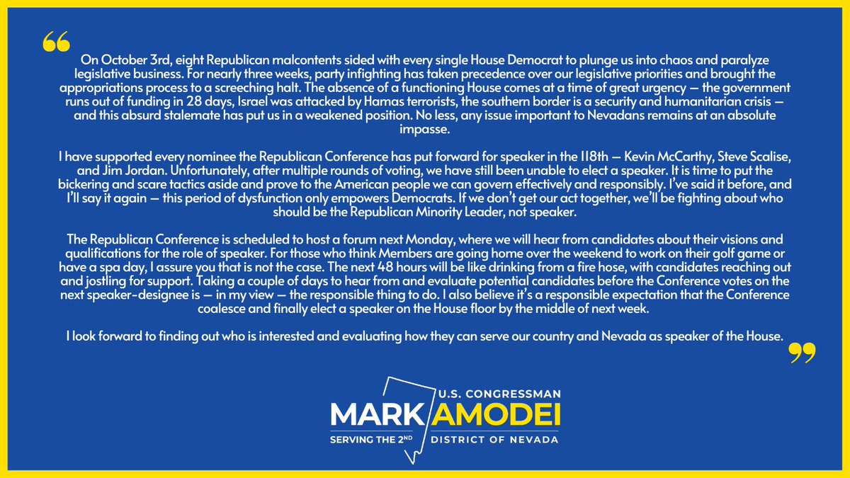 It's time to coalesce and elect a speaker. Read my statement here >>