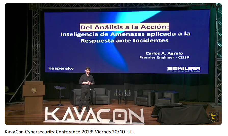 AdrianneGonz1's tweet photo. Cerramos @KavaConPy con #sekiura #kaspersky agradecemos a #CarlosAgrelo por presentar su tema Del análisis a la acción: Inteligencia de Amenazas aplicada a la Respuesta ante Incidentes en #kavaconPy #kavacon2023 #ciberseguridad 💛🐝🤩 https://t.co/EgmNCVpYYc