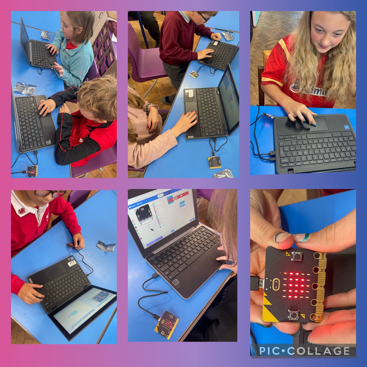 Bl. 5 a 6 know that computation is the foundation for our digital world! 🤖⌨️
Programming Micro:bits to make a name badge, display a symbol, and play a tune this morning. #BBCmicrobits