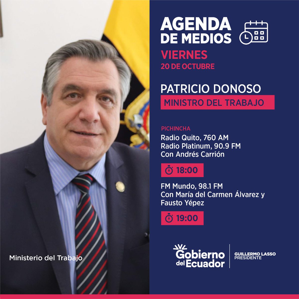 DonosoEcuador's tweet photo. 🔴 Hoy, todos cordialmente invitados a seguir mis entrevistas:
📻 @radioplatinumec
⏰ 18:00

📻 @fmmundo
⏰ 19:00

#MDTEnMedios
#NuestroTrabajoContinúa https://t.co/wJ8GwVMWTt