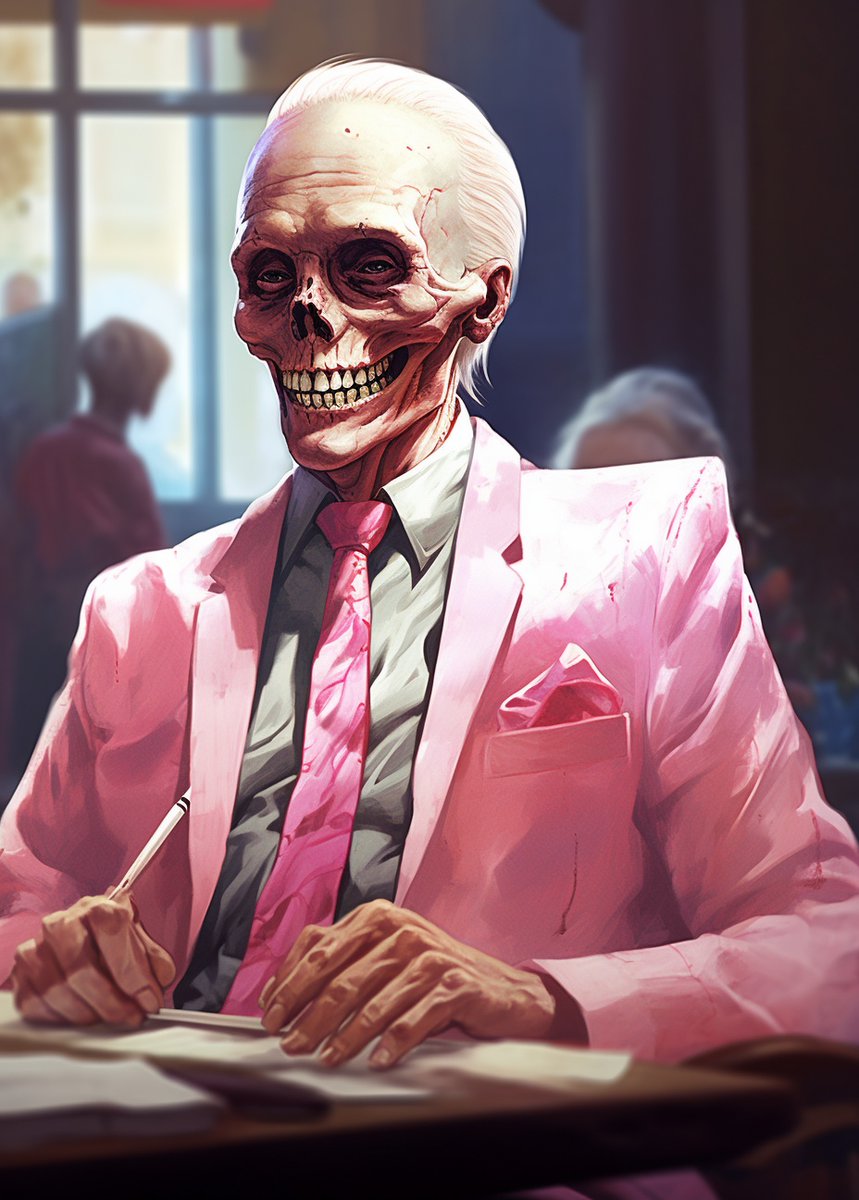 cesar20984's tweet photo. "Amidst life's play of shadows, we find truth in the skeleton clothed in deceit. A paradox personified, exuding charisma yet bearing the reality of mortality; an ode to Vince Gilligan's theater of the absurd. A wry smile etched in bone forever, the ultimate salesman." #ArtInAI https://t.co/4ss5vMnSOr