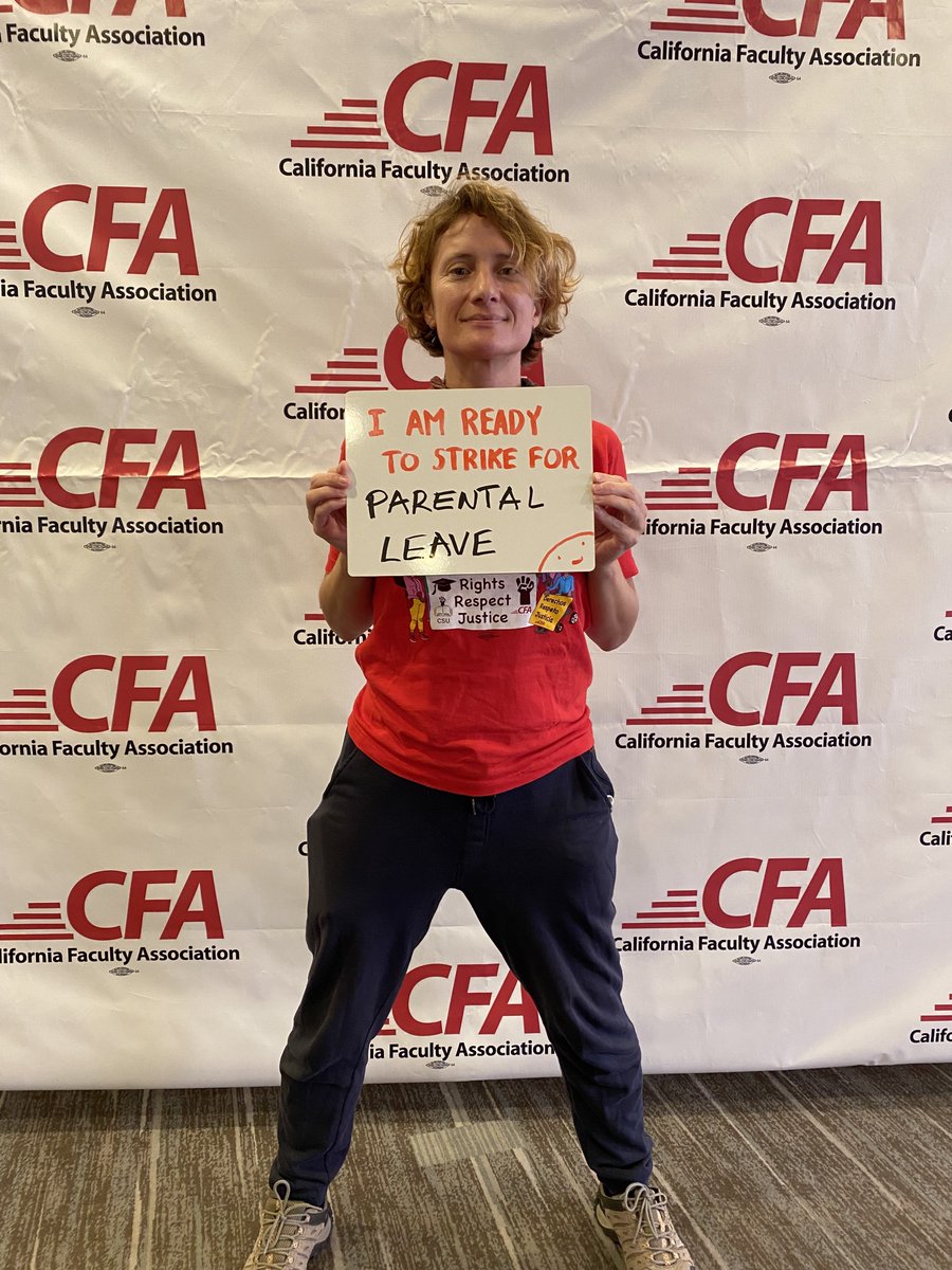 CFA_United's tweet photo. CFA member Maja Broz is ready to strike for adequate parental leave. #dobettercsu #CSUFaculty #StrikeReady https://t.co/uaJZ5EDGwV