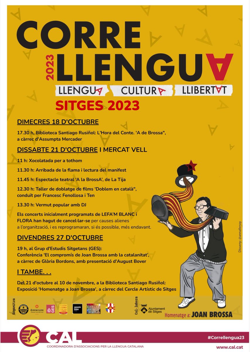 🚨ATENCIÓ 🚨
Lamentem comunicar que hem de suspendre els concerts de Lefa’m Blanc i Flora previstos per aquest dissabte 21 d’octubre en el marc del Correllengua. A menys d’una setmana de l’esdeveniment, la Regidoria de Cultura de l’Ajuntament de Sitges ens comunica que: [1/11]🧵