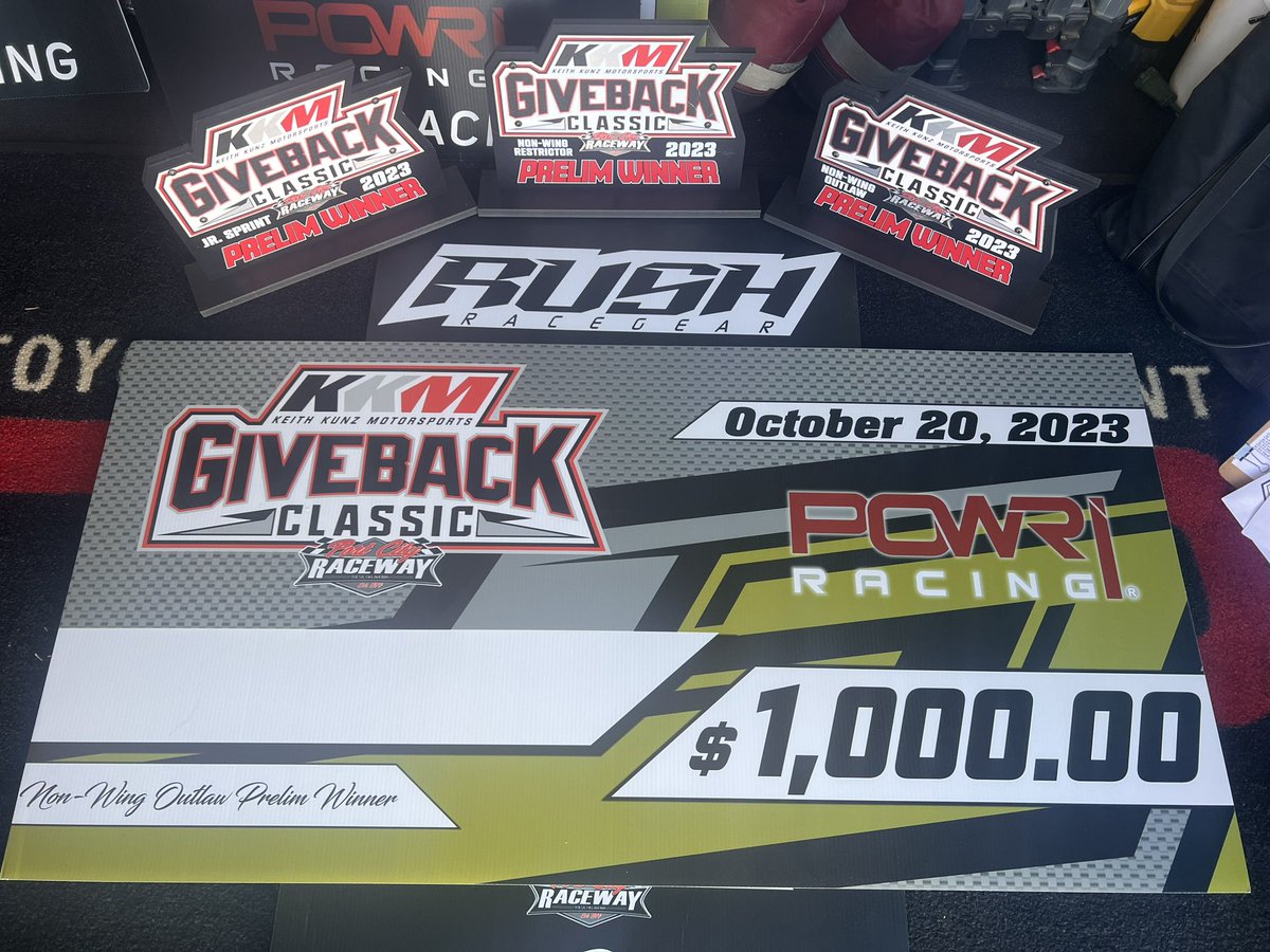 Tonight’s #RushRaceGear night hardware up for grabs @KKMClassic.
Other awards will also be given including @MPI_INNOVATIONS hard charger in all 3 classes, @eibach_racing gift certificates to nominated drivers throughout the night.