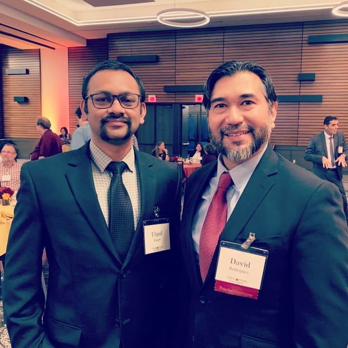 UtpalSmart's tweet photo. All fancy and dressed up for the university dinner celebrating faculty who have received federal funding e.g. my postdoc advisor @texcroc! https://t.co/vpSaZZ6dxJ