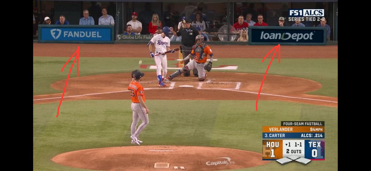 danielwcrump's tweet photo. Want to have your mind blown? Those advertisements behind home plate aren’t real. 🤯 https://t.co/d8UOUrP8Mf