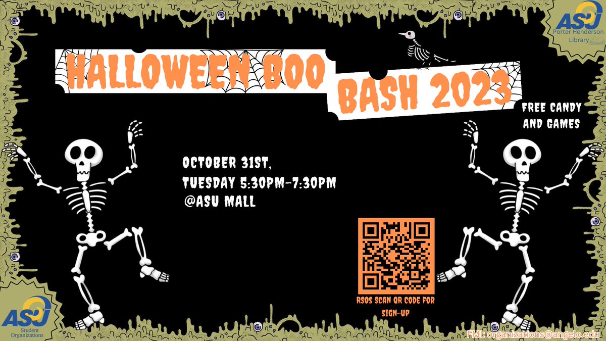 RSOs and ASU Departments don’t forget to sign-up for the Halloween Boo Bash! Scan QR code below or link here docs.google.com/forms/d/13fECP…