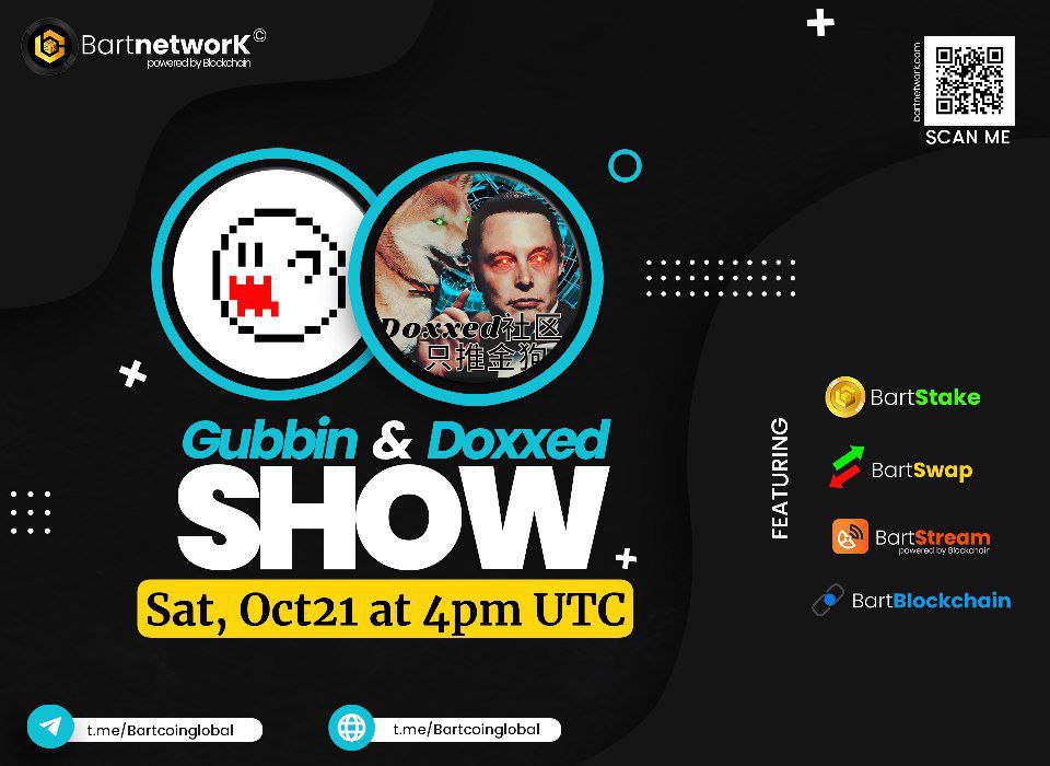 Bartoshi_BSC's tweet photo. Attention: $BART "#HistoricalEvent"
Secret will be revealed! 
See you on Saturday 4pm UTC, 21 OCT. @GubbinDan @DoxxedChannel @BART_BNB 

I'm sure you don't wanna miss the Introduction of our Secret catalyst: https://t.co/mnzPmVz6vQ & https://t.co/1Pb8wznaar Pump Bart Coin #BartnetworK  Tether #crypto 

What is the unique feature of #Bartstream & #Bartswap in #Pancakeswap and #Uniswap ?
What is it's unique feature? 

The phenomenal #BartArmy it's time to gather and celebrate Barty on Uniparty #Bitcoin #Bartcoin will Make #BSC Great Again. #BULLISH #bullrun

Coinbase $SOL $BTC $BNB  #bitcoin #binance #xrp #CryptoX #gem #Hiddengem #Hiddenhistory