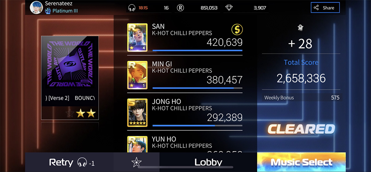 KTEEZWonderland's tweet photo. Hard mode is just too challenging! I will have to keep trying to improve my score but I finally got 2 stars
Normal 🌶️🌶️🌶️
Hard 🌶️🌶️

#슈퍼스타에이티즈 #슈스티즈
#SUPERSTARATEEZ #SSATZ
#BOUNCY https://t.co/ssRL80p9Yk