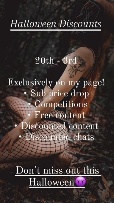 Massive halloween sale on for 2 weeks😍 been too inactive on here recently! But i'm still where i've always<a href="/tag/halloween"class="tags"><span>#halloween</span></a><a href="/tag/trending"class="tags"><span>#trending</span></a><a href="/tag/onlyfans"class="tags"><span>#onlyfans</span></a>