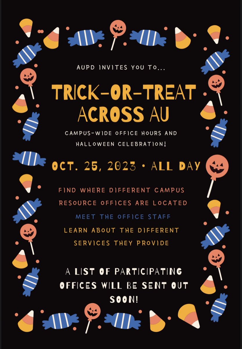 Graduate Leadership Council - American University (@auglc) on Twitter photo In collaboration with <a href="/AmericanUPolice/">American University Police</a>, the GLC is proud to announce: Campus-wide office hours and Halloween Celebration! Find where different campus resource offices are located while also getting some sweet treats in the process. Learn more: american.campuslabs.com/engage/event/9… In collaboration with <a href="/AmericanUPolice/">American University Police</a>, the GLC is proud to announce: Campus-wide office hours and Halloween Celebration! Find where different campus resource offices are located while also getting some sweet treats in the process. Learn more: american.campuslabs.com/engage/event/9…