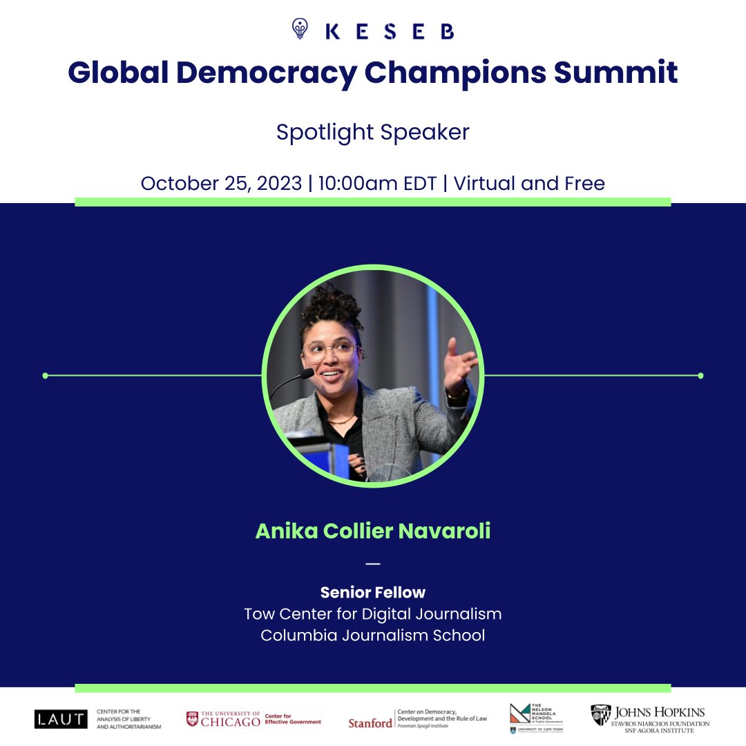 📣 Join us in 15 minutes at the 2023 Global Democracy Champions Summit for Anika Collier Navaroli’s spotlight talk on the topic of protecting our information ecosystems and governing technology. 📣 #GDCS2023

📌 Register here: hopin.com/events/2023-ke…