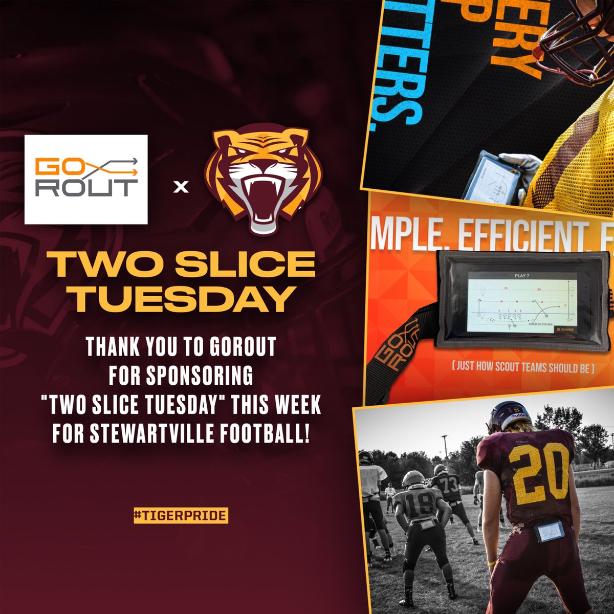 Huge thank you to @Go_Rout for sponsoring ✌️🍕Tuesday this week!

We’ve been using GoRout for our scout team needs the past 7 seasons & we wouldn’t do it any other way! Improves the efficiency & effectiveness of our scout team reps to better prepare us to win on Friday night!💨💪