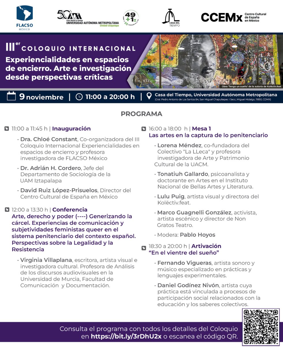 FlacsoMx's tweet photo. #FLACSOMX, @UAM_Iztapalapa y @ccemx invitan al Coloquio Internacional 'Experiencialidades en espacios #encierro. #Arte e #investigación desde perspectivas críticas'. Consulta las conferencias, mesas de análisis y actividades artísticas preparadas para ti: https://t.co/Mpen2VAtdS. https://t.co/4oiFUR4RIg