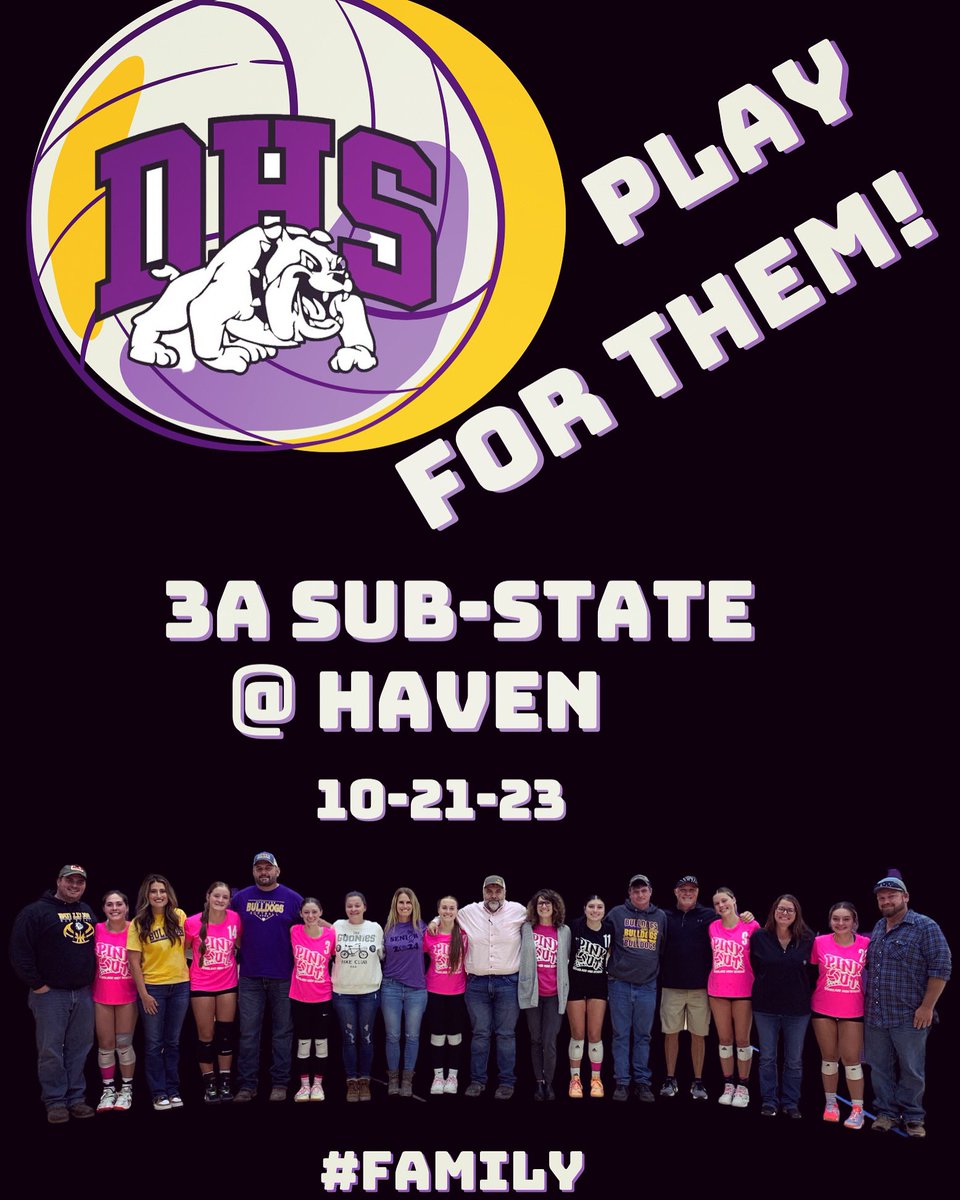 Is it really time for sub-state?!? Travel to Haven to watch our Bulldogs compete at 2 vs the Kingman Eagles on Saturday, October 21! 💜🏐💛