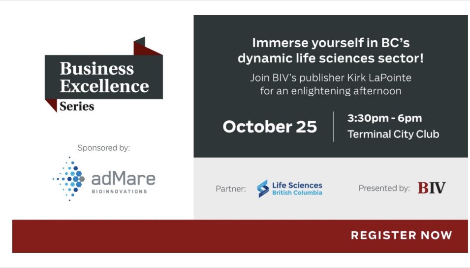 lifesciences_bc's tweet photo. Join us with @adMare_Bio and a panel of sector leaders on Oct. 25 for a special event moderated by Kirk LaPointe of @BIVnews, celebrating the legacy and impact of Dr. Helen Burt and BC’s life sciences sector as an economic driver.#LSBCevents Learn more: https://t.co/cAY4ynBloE https://t.co/7cFhdASnOC