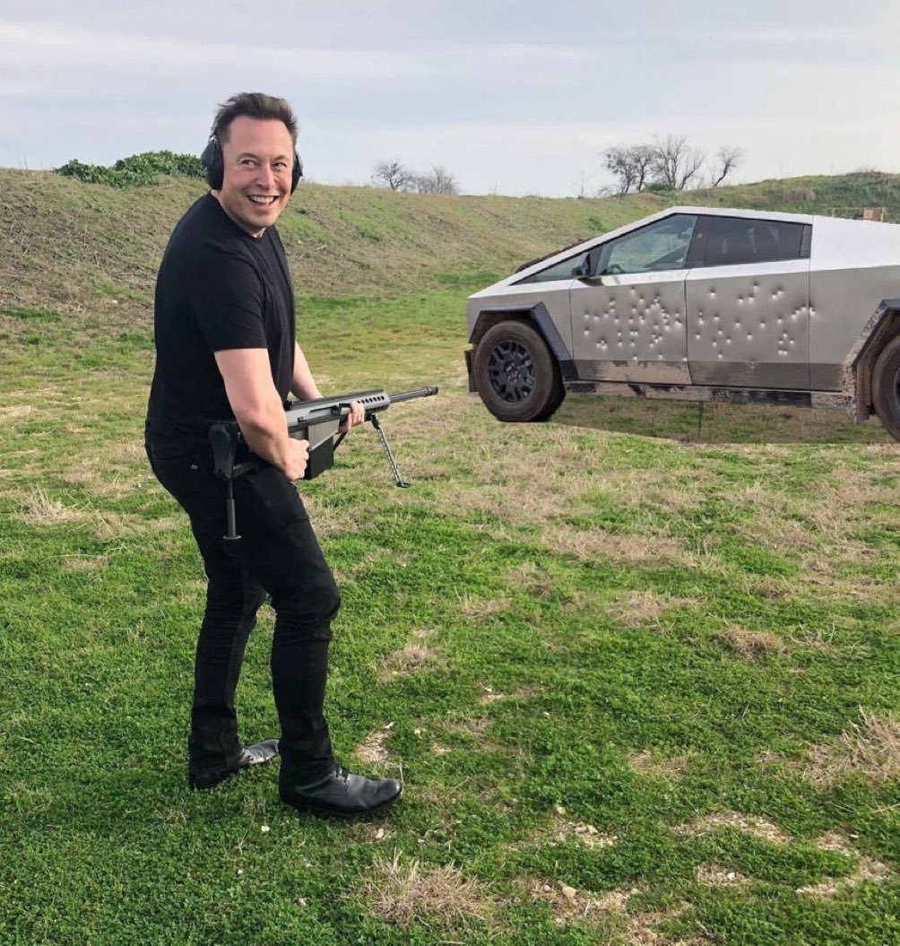Elon Musk testing to see if the Cybertruck is bulletproof 🤣📐👽