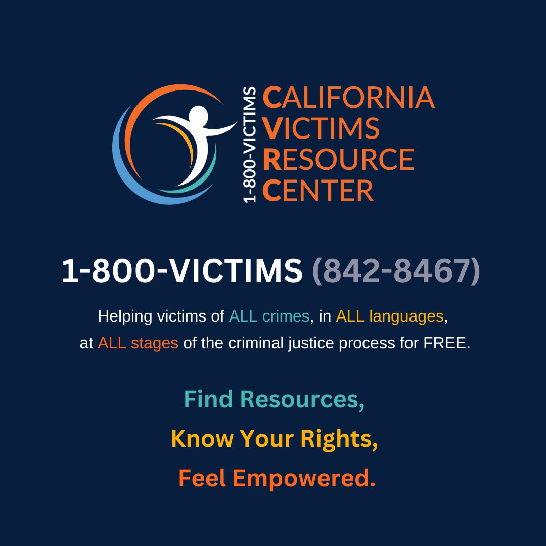 Discover a world of support! 🌟 Since 1984, the California Victims Resource Center has been dedicated to empowering victims. 🤝 We're here to assist you in accessing crucial resources and understanding your rights as a victim within the criminal justice system. 📞 Call us!
