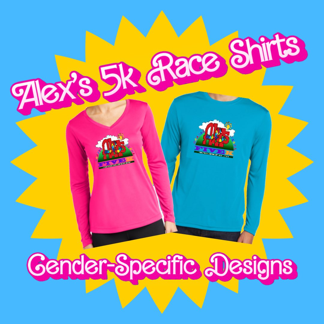 ALEX'S 5K RACE SHIRT REVEAL

TAA DAA! The race shirts this year will be long-sleeved, gender-specific technical shirts. Barbie pink and electric blue
runsignup.com/Race/TX/Housto…

#houstonbcrr #runhouston #runhou #runforautism #alexsfivek #5krun #autismawareness
