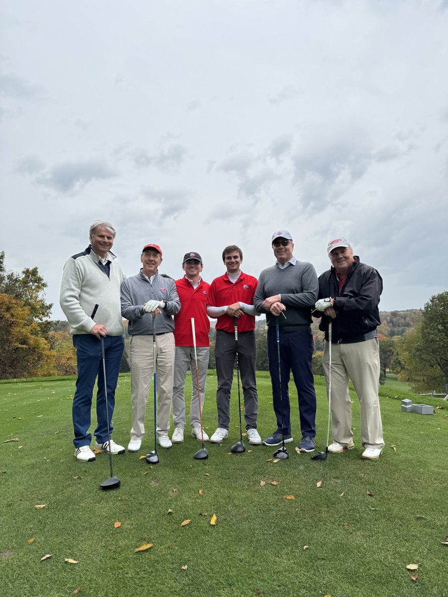 DenisonGolf's tweet photo. We feel so lucky to be able to “suit up” with our Board of Trustees when they come into town for meetings and play our very own Denison GC. One of the better weather days we have had. Great views. Great golf course. Better company. #denisondifference https://t.co/YPMbZel8HS