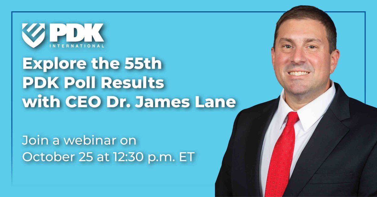 PDK invites you to an exclusive virtual poll results briefing and introduction to CEO James Lane. Lane will discuss findings on American’s views on teacher pay, teacher shortages, and who should influence what’s taught in our schools. Sign up at bit.ly/48XBsPZ