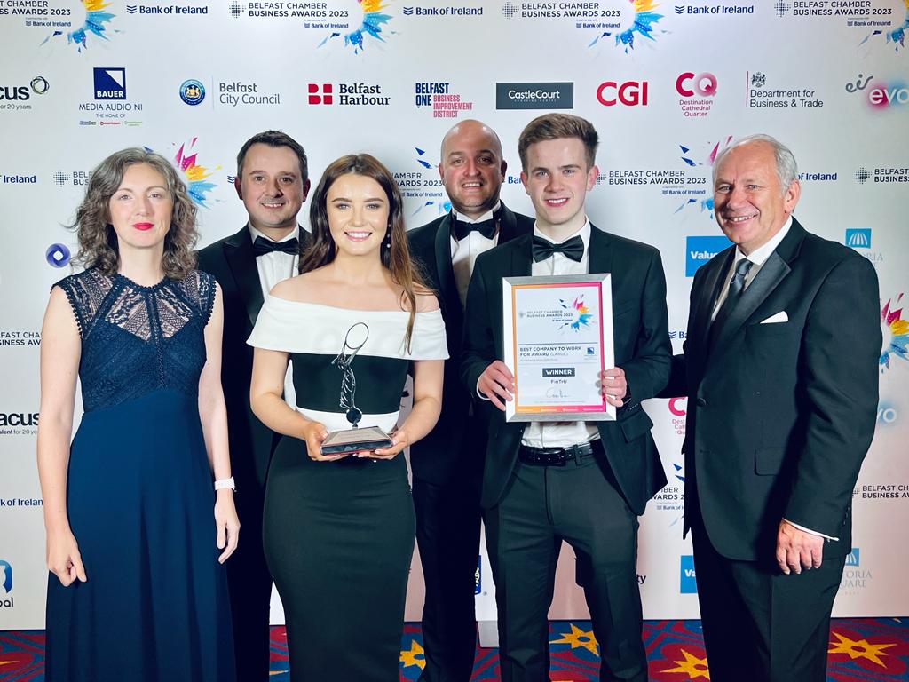 The winner for large business in Best Company to Work For sponsored by Bauer Media @BauerMediaNI is FinTrU @FinTrU Congratulations! #BelfastBusinessAwards