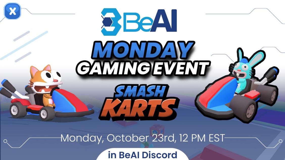 BeAI (@beai_io) on Twitter photo Join us for an afternoon of SmashKarts! 
🕹️RULES:
∙5 Games. Points added up. 
∙Max 24 Players
🗓️ DATE: Mon, October 23rd at 12 PM (EST)
📍 LOCATION: BeAI Discord (discord.gg/beai)
🏆 PRIZES:
🥇First Place: $25 USDT
🥈Second Place: $15 USDT
🥉Third Place: $10 USDT Join us for an afternoon of SmashKarts! 
🕹️RULES:
∙5 Games. Points added up. 
∙Max 24 Players
🗓️ DATE: Mon, October 23rd at 12 PM (EST)
📍 LOCATION: BeAI Discord (discord.gg/beai)
🏆 PRIZES:
🥇First Place: $25 USDT
🥈Second Place: $15 USDT
🥉Third Place: $10 USDT
