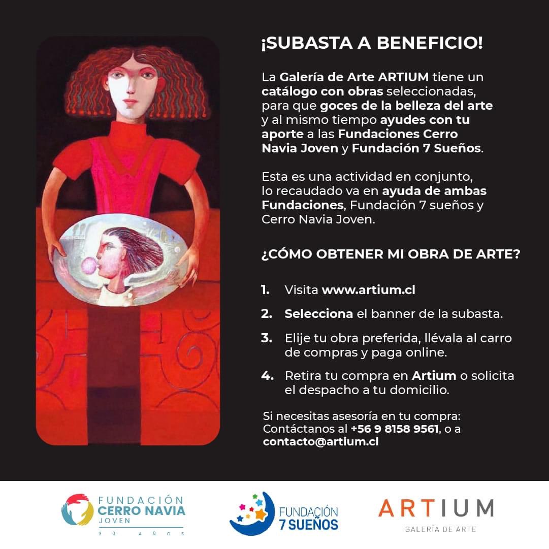 ¡Subasta a Beneficio! La Galería de Arte ARTIUM tiene un catálogo con obras seleccionadas, para que aproveches de comprar arte y al mismo tiempo ayudes con tu aporte a las Fundaciones Cerro Navia Joven y Fundación 7 Sueños. Visita el catálogo artilum.cl #obrasdearte