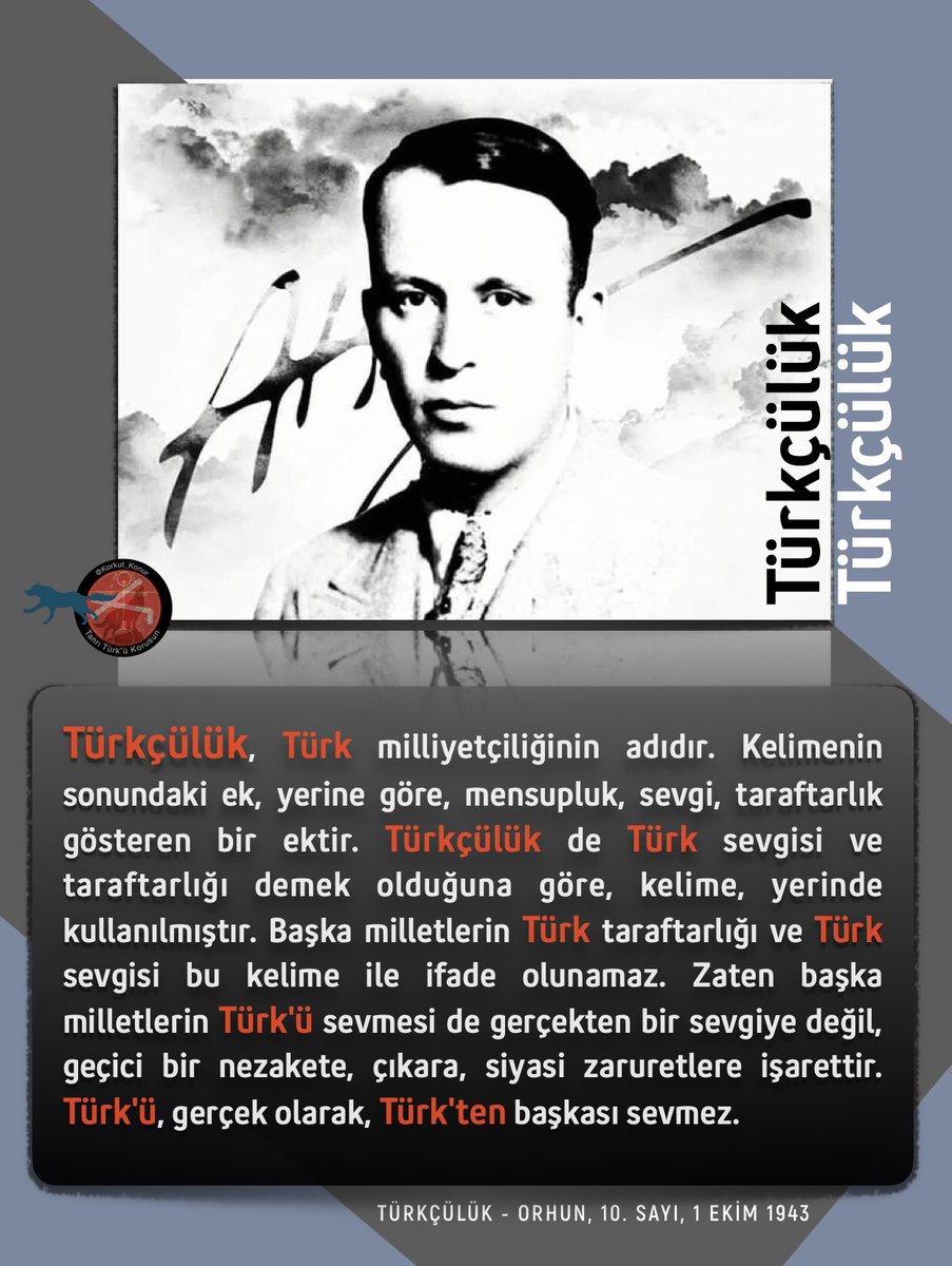 🐺 TÜRK'ÜM 
Oğuz'un Çepni Boyu'ndan,
🐺 TÜRKÇÜYÜM 
Türk Milleti'nin ülküsüne bağlı kalan,
🐺 TÜRK MİLLİYETÇİSİYİM
Başbuğum Atatürk'ün izinde hiç durmadan yürüyeceğime and içmiş olan,
🐺 TÜRK SOYCUSUYUM 
Türk Soyu'nun üstünlüğüne inanan
Tanrı ve Töre dışında bir şeyden korkmayan!