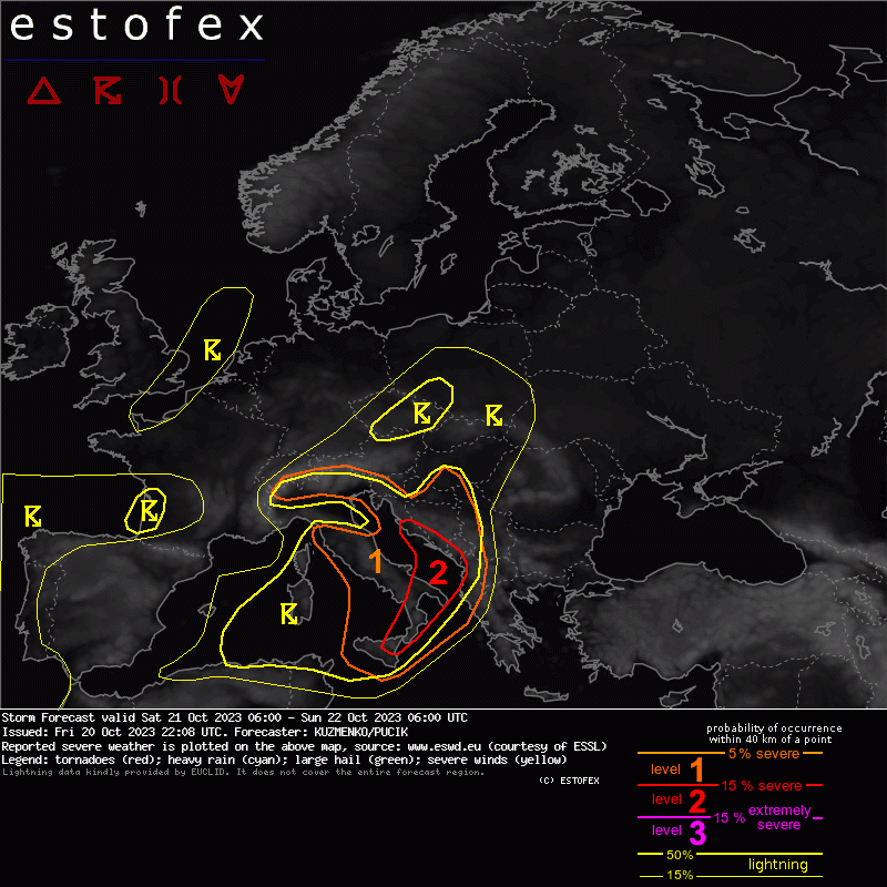 Severe weather expected to continue across parts of the Mediterranean on Saturday. One difference to the previous days is the availability of high CAPE and thus also increase in the threat of large to very large hail. Read more: estofex.org/cgi-bin/polygo…