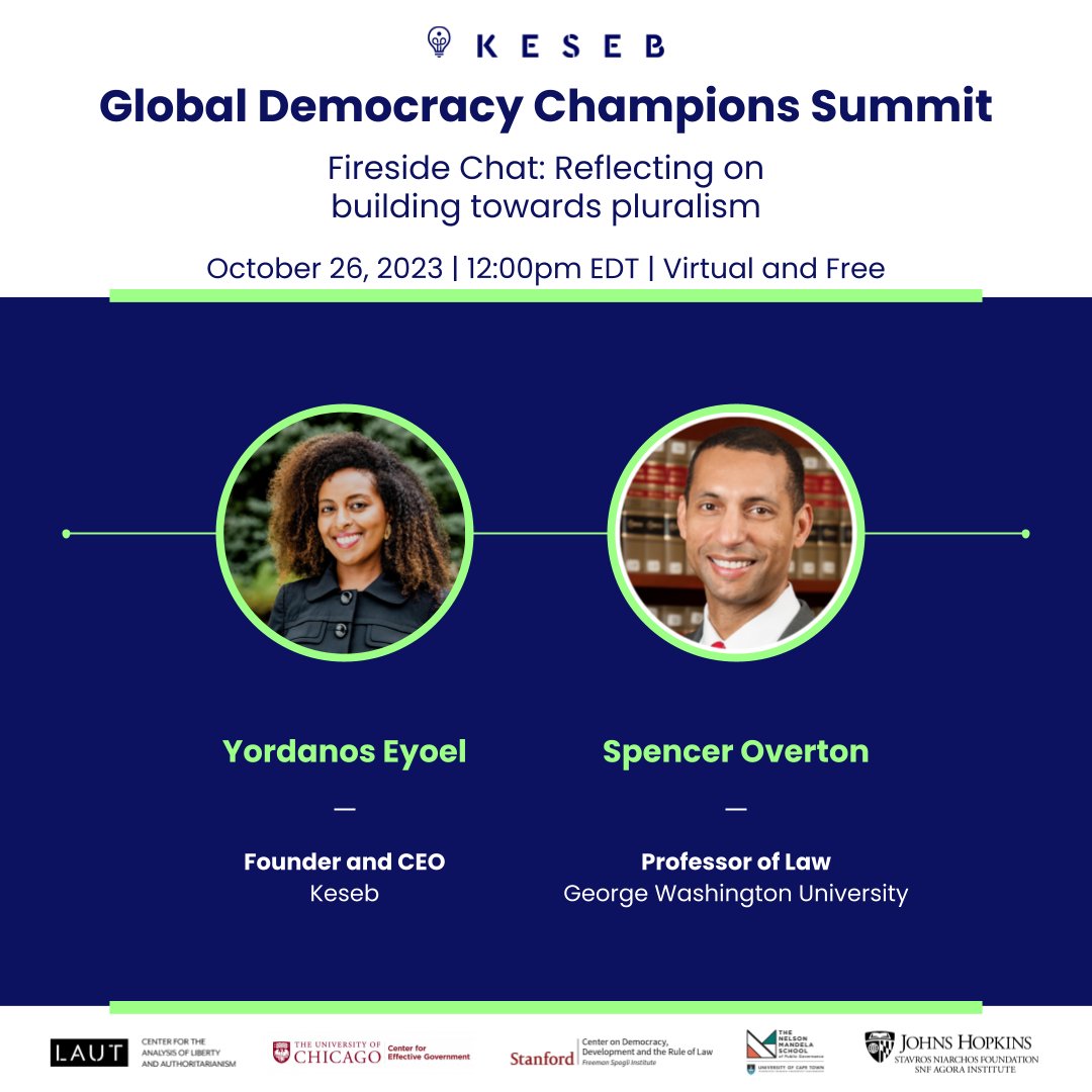 📣 Join us in 15 minutes at the 2023 Global Democracy Champions Summit for a reflective fireside chat with @YordanosEyoel and @SpencerOverton. 📣 #pluralism #GDCS2023

📌 Register here: hopin.com/events/2023-ke…