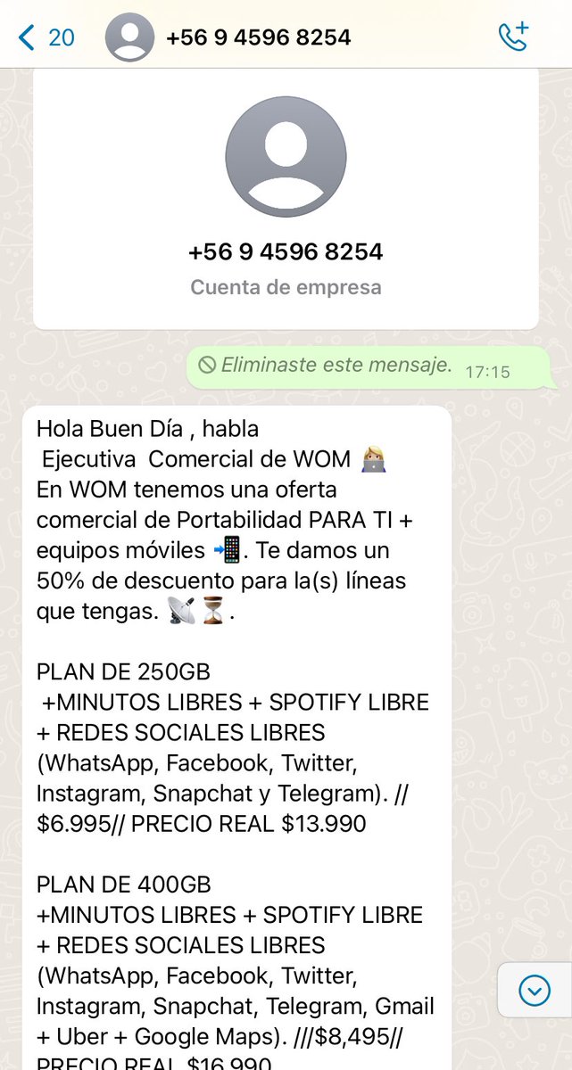 marcelaBenza's tweet photo. @womchile estimados, no me sigan enviando mensajes por WhatsApp, no me interesa contratar sus servicios y tampoco me llamen por teléfono @SERNAC https://t.co/m1SgizUjLH