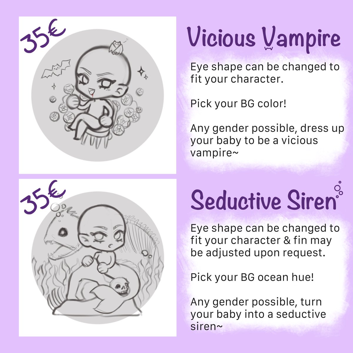 HoneyPvmpkin's tweet image. 🎃 Halloween YCH chibi c⭑mms OPEN! Shares and reposts are much appreciated~ 🎃
Please make sure to fully read my T.O.S. (including the second post) before requesting a c⭑mmissi⭑n!
3/5 slots available (2 already claimed by friends) &amp;lt;3