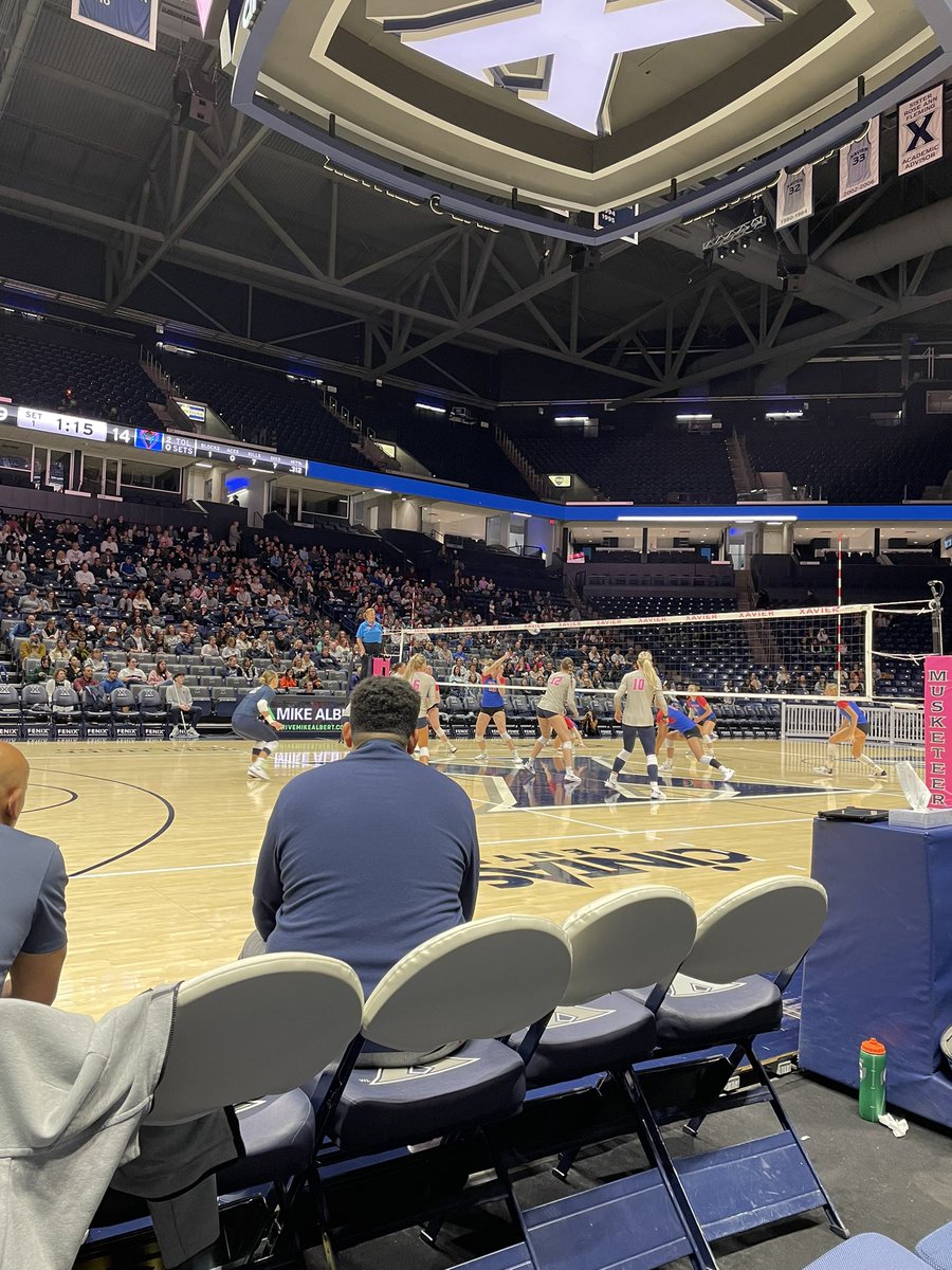 PrezHanycz's tweet photo. Awesome to kick off @XavierU #FamWeekend with some great BigEast @XavierVBALL in the Cintas Center! #LetsGoX ⚔️🏐 https://t.co/fXsfXPRDnc