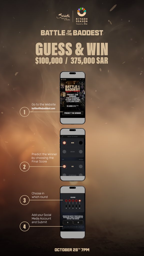 Turki_alalshikh's tweet image. Predict the winner of #BattleOfTheBaddest between FURY Vs NGANNOU 🥊
With a chance to win $100,000 (375,000SR) 💰

Visit the website to share your predictions 👇

battleofthebaddest.com

#RiyadhSeason 
#BigTime